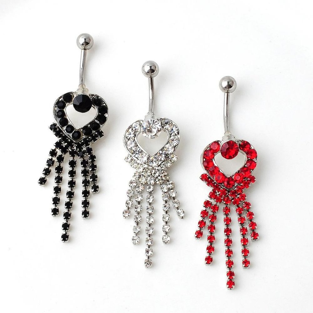 Navel Piercing ~ Dangling Heart ~ Crystals ~ 5 - Colors